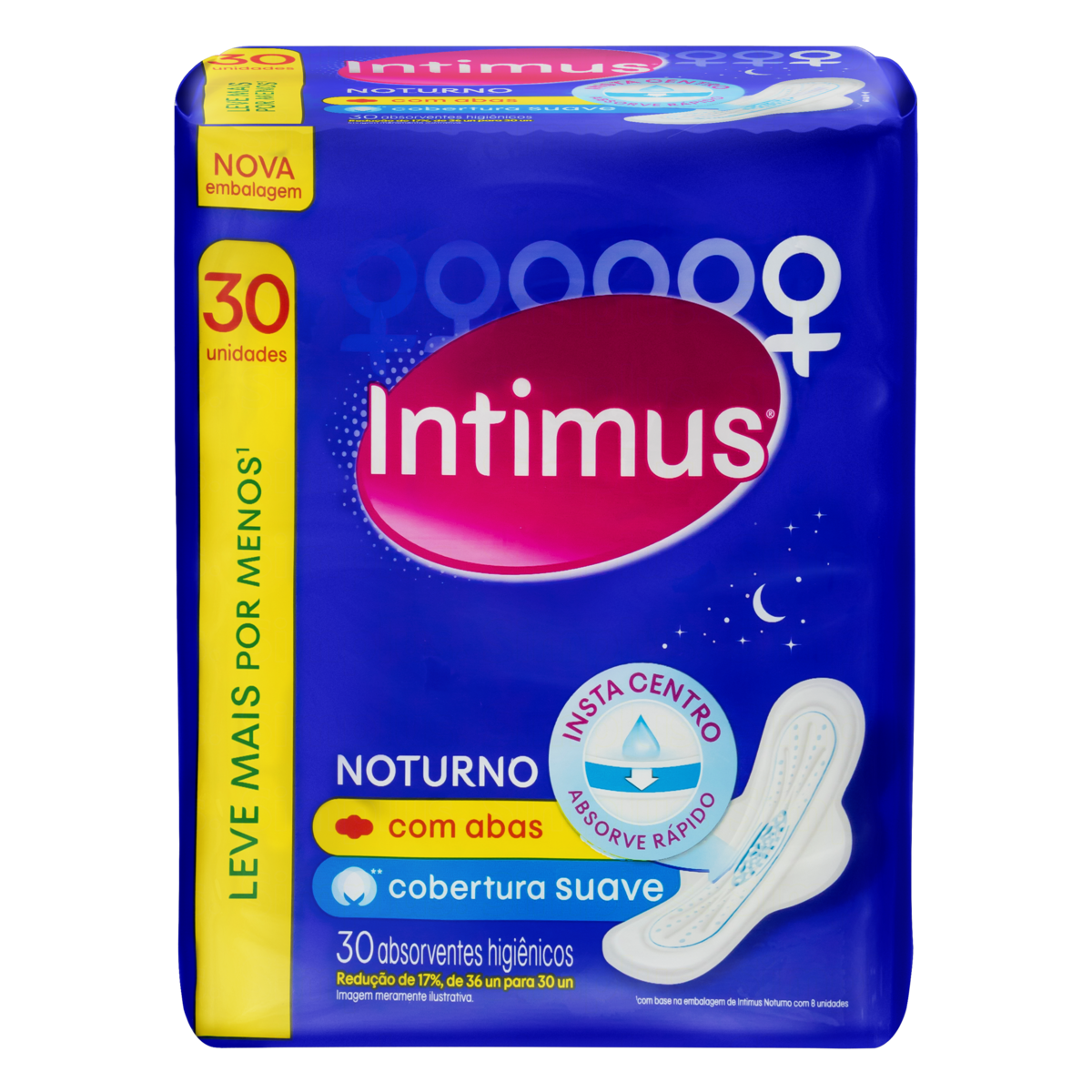 imagem de ABSORVENTE INTIMUS NOTURNO SUAVE COM ABAS 30 un