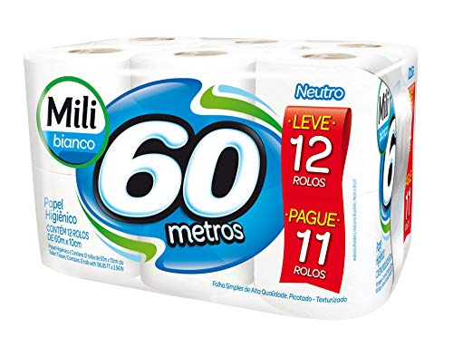 imagem de Papel Higiênico Mili Bianco 60M Folha Simples Leve 12 Pague 11