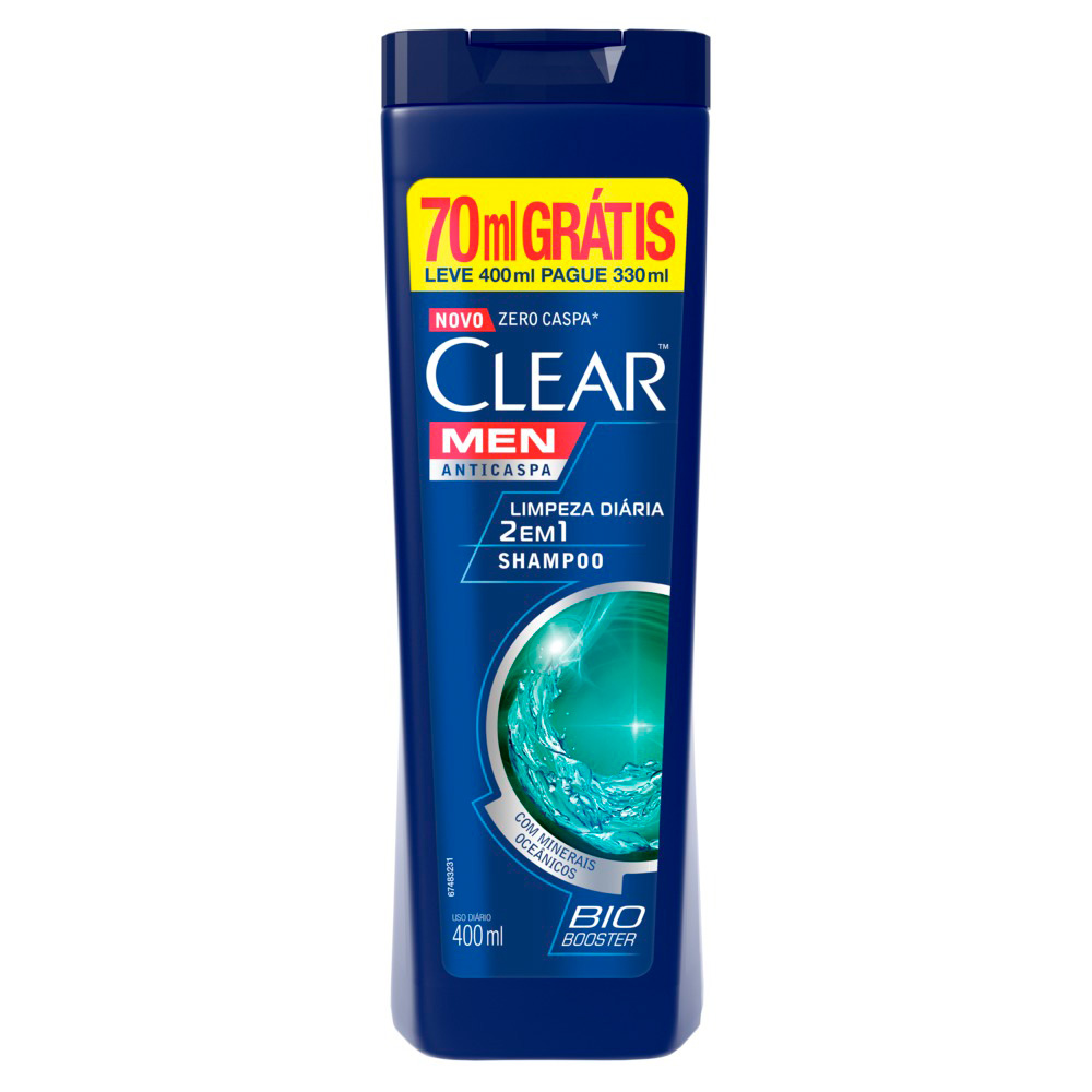 imagem de Shampoo Anticaspa Clear Men Limpeza Diária Lv 400Ml Pg 330Ml